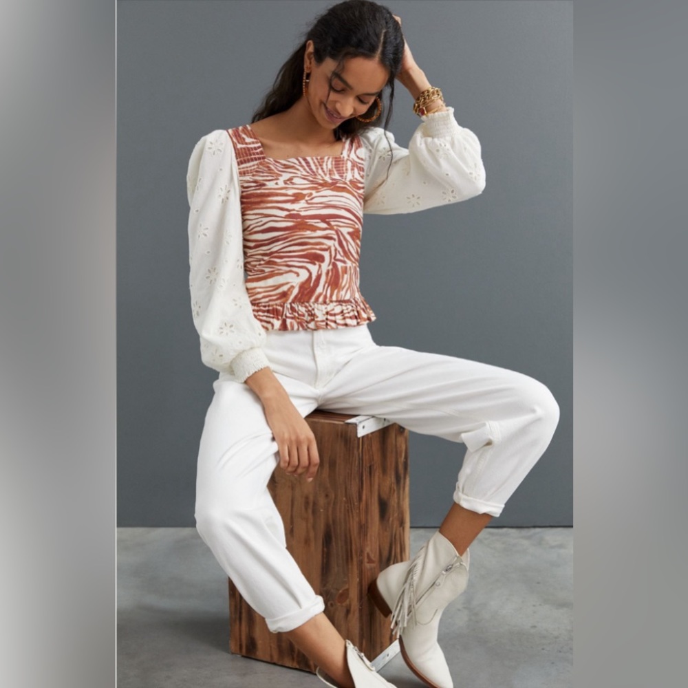 Smocked Puff-Sleeve Blouse